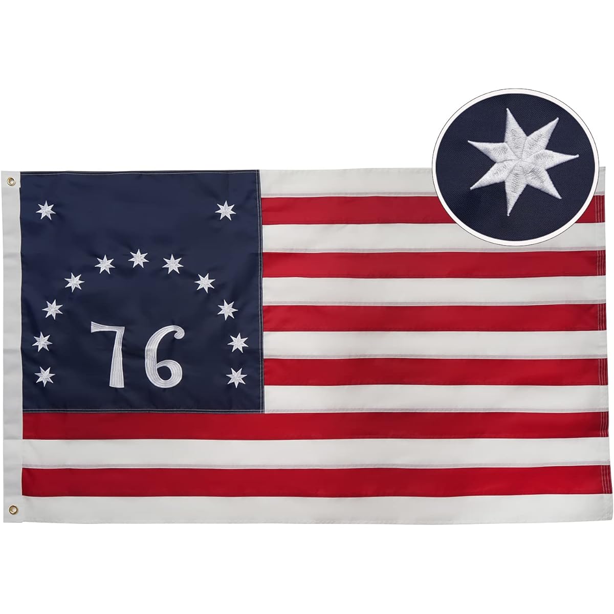 Bradford Bennington 1776 Flag 3x5 Feet Outdoor Embroidered Betsy Ross Flag Made in the USA Double Sided 13 Colonies US 1776 American Flag Heavy Duty with 2 Brass Grommets