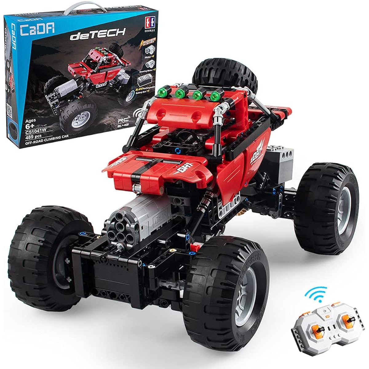 CaDA Moving Block Kit RC Off-Road Car SUV 4WD 489 Pieces Longest Side 29cm Red