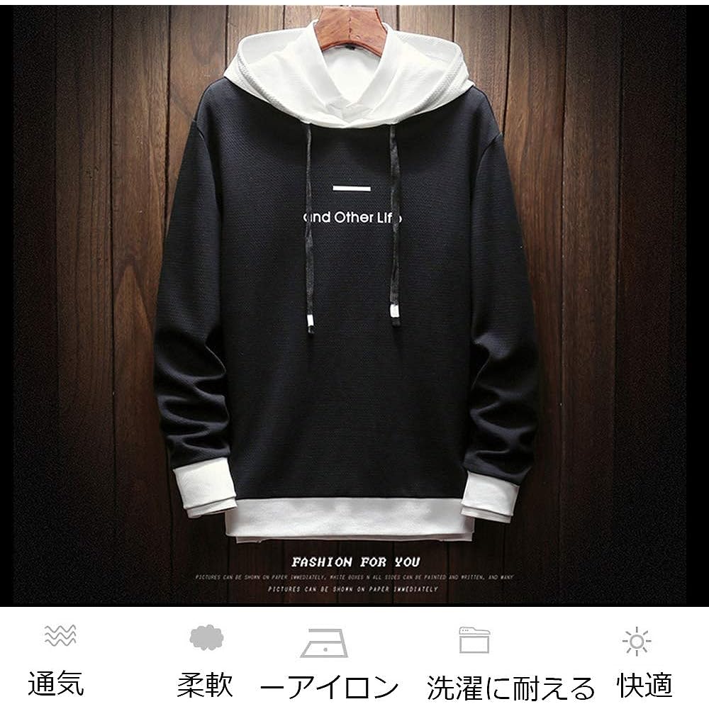 Hisitosa Hoodie Men's Long Sleeve Autumn Clothes Men's Winter Clothes Hooded Layered Sweatshirt Black White Simple Casual Stylish Pullover