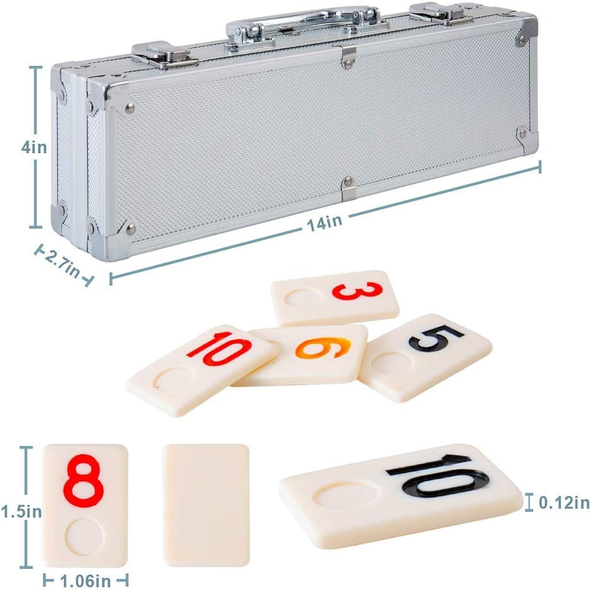 Homwom 106 Tiles Rummy Game - Travel Game Rummy Board Game Rummy Set with Aluminum Case & 4 Non-Slip Durable Trays