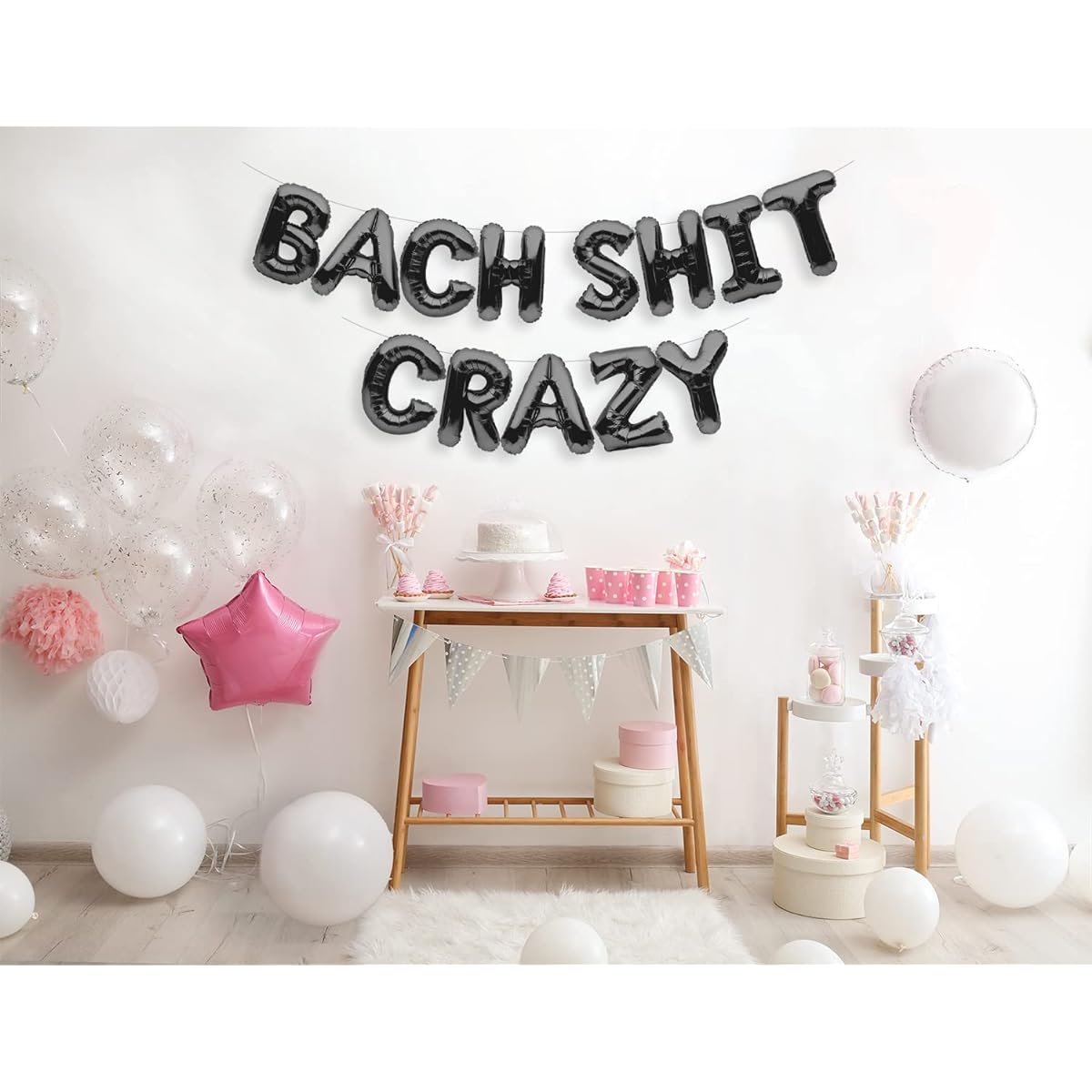 PartyForever Bach Shit Crazy Bachelorette Party Decorations Balloons Black 16" Letter Banner Bridal Shower Decorations Kit