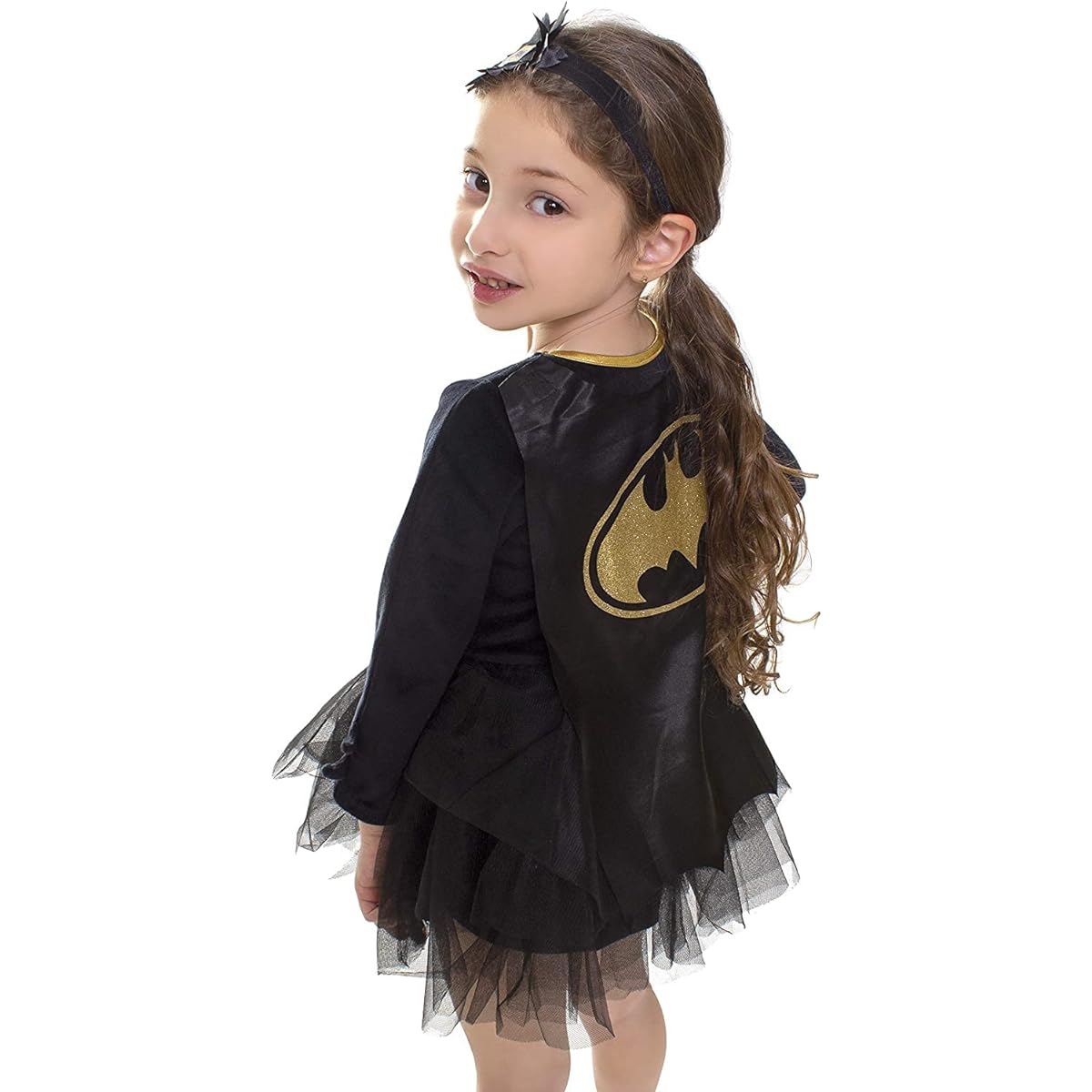 [BARONAGE] DC Comics Toddler Girls Batgirl Costume Tutu Dress - Toddler Superhero Costume with Removable Cape and Matching Headband (Black/Yellow, 2T)