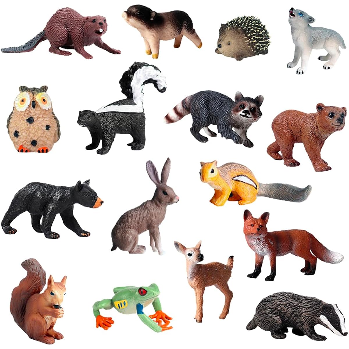 Woodland Animal Figurines Set, 16 Pieces Realistic Woodland Animal Figures Toys Woodland Creatures for Kids Miniature Plastic Wild Animal Toy Figurines Party Favors Cake Diorama Baby Shower Decorations
