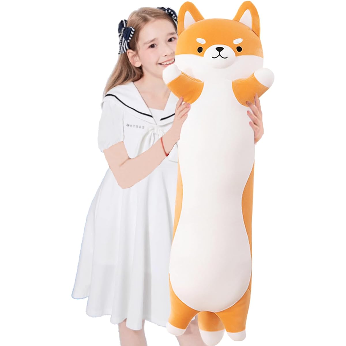 Long Shiba Inu Plush Body Pillow Giant Stuffed Animal Corgi Dog Plush Body Pillow, Soft Long Dog Sleeping Cushion Girls Boys Gift (Yellow 110cm/43.3inch)