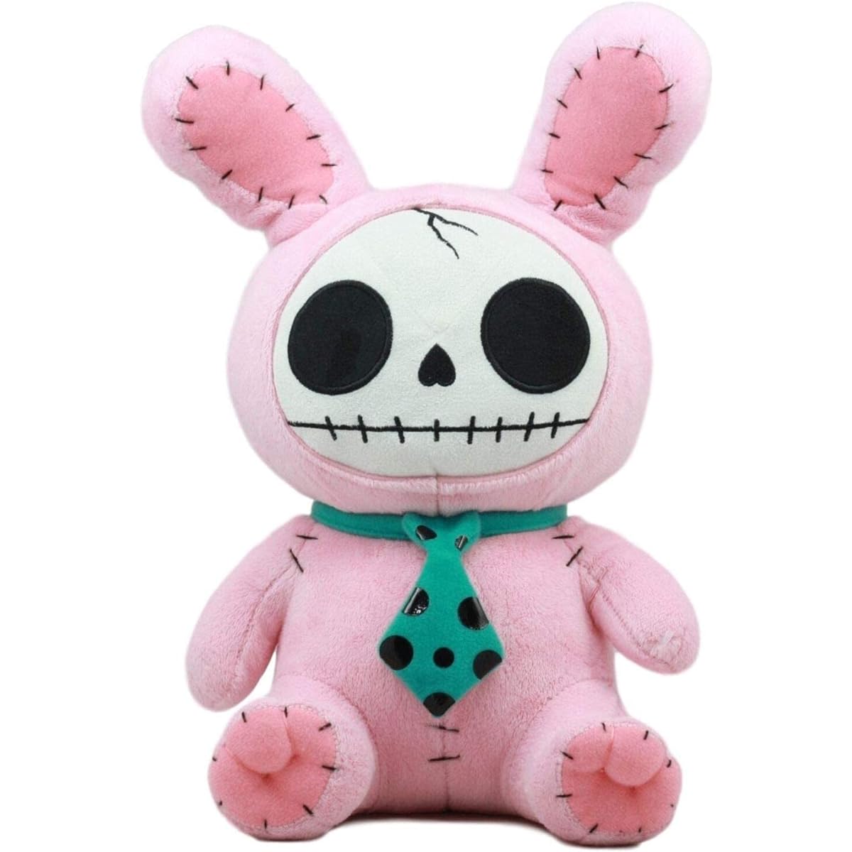 Ebros Gift Large Furry Bone Skeleton Pink Rabbit Skeleton Costume with Green Polka Dot Tie Plush Soft Figure 12" Tall Collectibles Bunny Bun Doll Furry Bone Skull Skeleton Collection