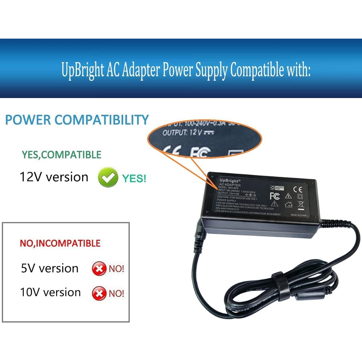UpBright 12V 3A AC/DC Adapter Compatible with Arcade1up 8223 Game Machine Arcade 1 Up Cocktail Table Counter Cade Game All Risers Ms Pac-Man Party-Cade PacMan 12VDC Power Charger PSU