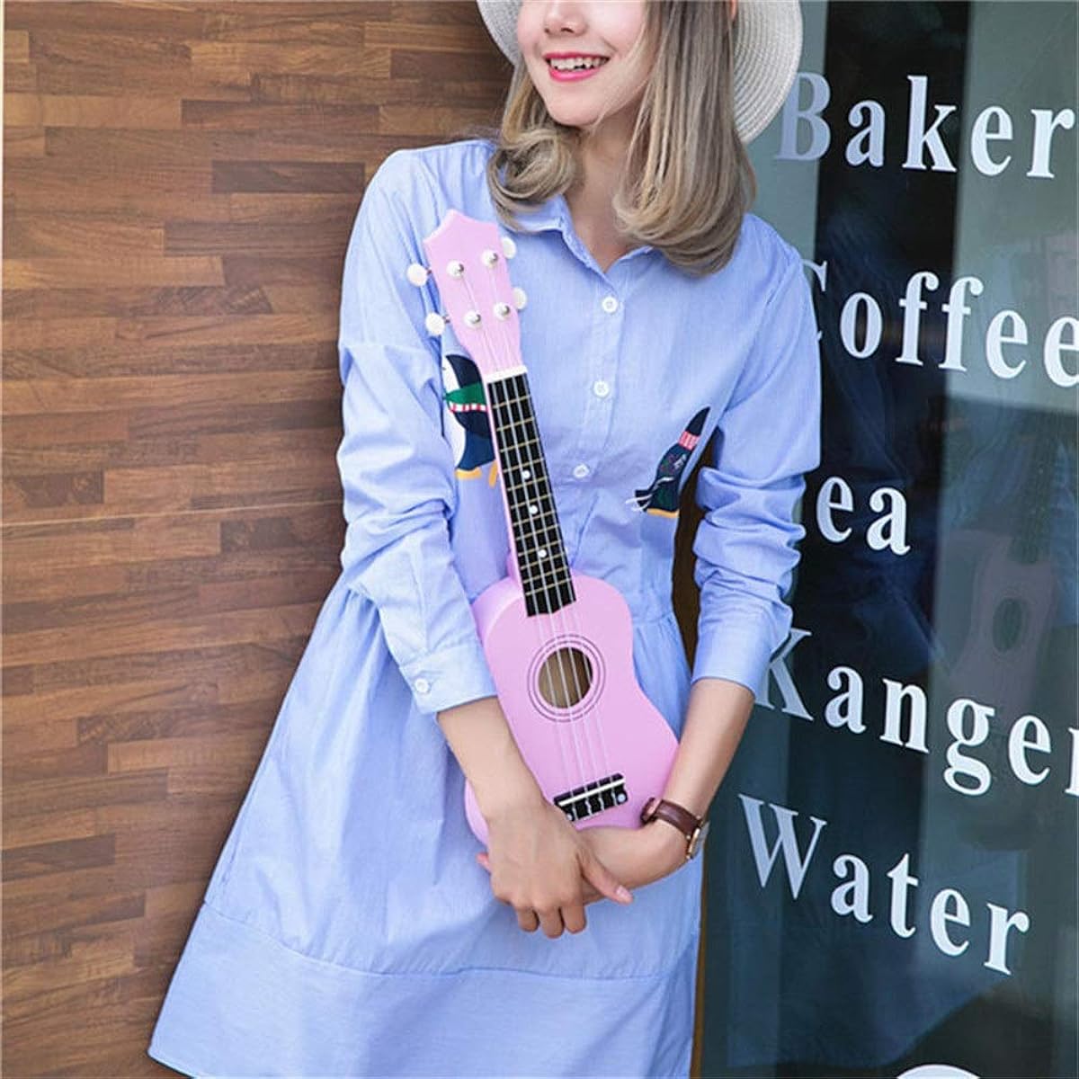 Classical Guitar Gigabit Guitar Tuner Small Pink Small Treble Guitar 21 Inch Economic UKE Ukulele Musical Instrument with String Bag Easy to Learn and Play (Color: Pink, Size: 53 x 17 x 5cm)