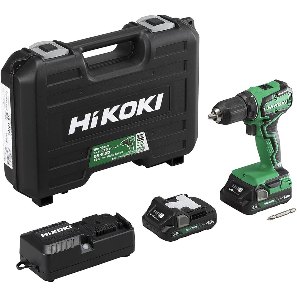 HiKOKI 18V Rechargeable Driver Drill First Repair Warranty Includes 2 18V2.0Ah Storage Batteries, Charger, and Case DS18DD(2BG)
