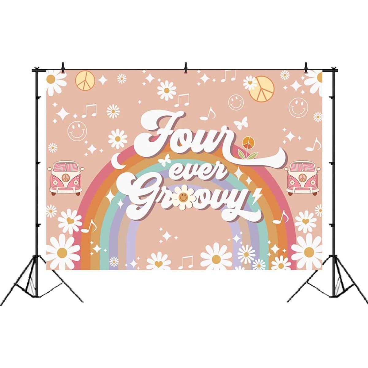 Lofaris 7 x 5ft 4 Ever Groovy Birthday Backdrop Hippie 70s Retro 4th Birthday Backdrop Girls 4th Birthday Party Banner Photo Booth Props 7 x 5ft