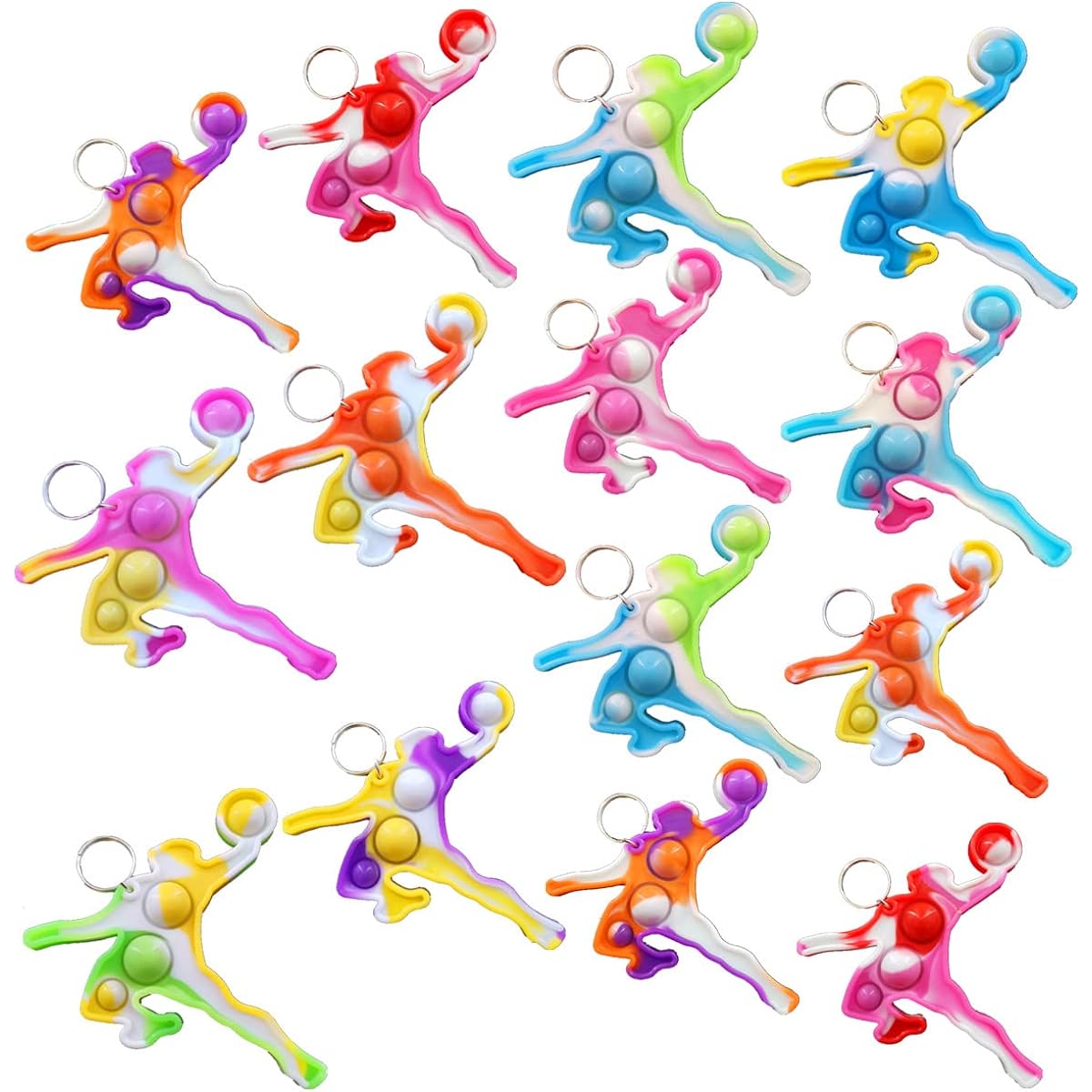 Colorbopop Bulk Mini Pop Bubble Keychain Fidget Present Basketball Party Favors Classroom Student Boys Girls Birthday Small Gift