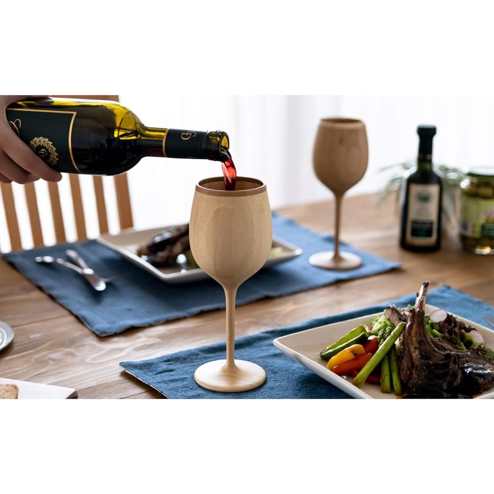 RIVERET Wine Glass Bordeaux 270ml Pair Set Bamboo Dishwasher Safe White/Brown RV-122WB