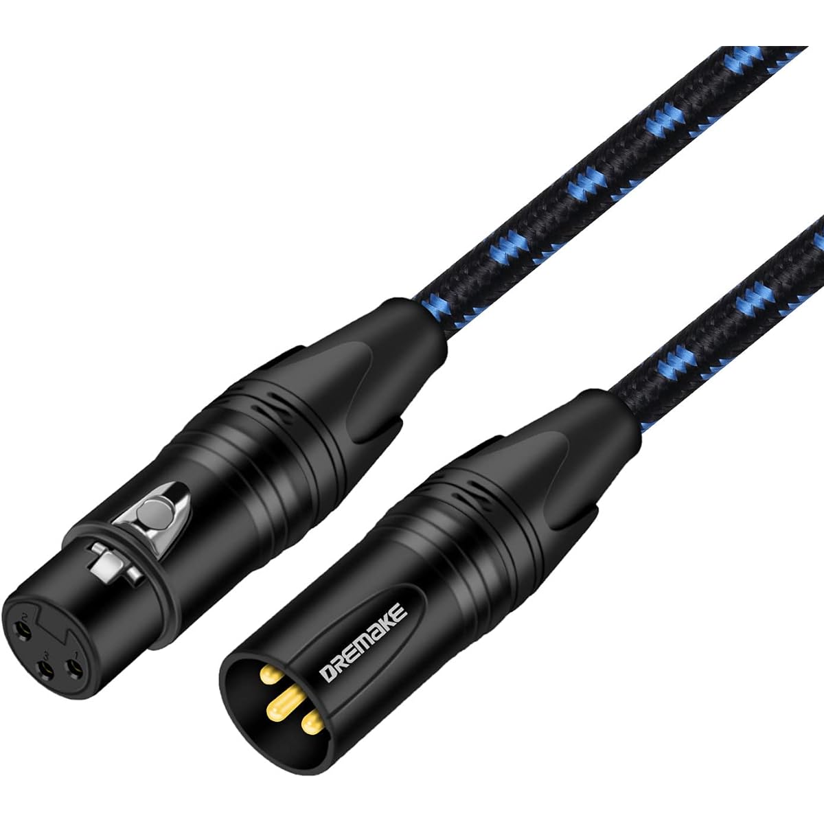 DREMAKE 100ft XLR Microphone Cable 3 Pin XLR Male to Female Microphone Audio Cable Black Blue Tweed Braided Balance DMX AMP Instrument Patch Cord for Mixing Board Speaker System Pro Audio Preamp