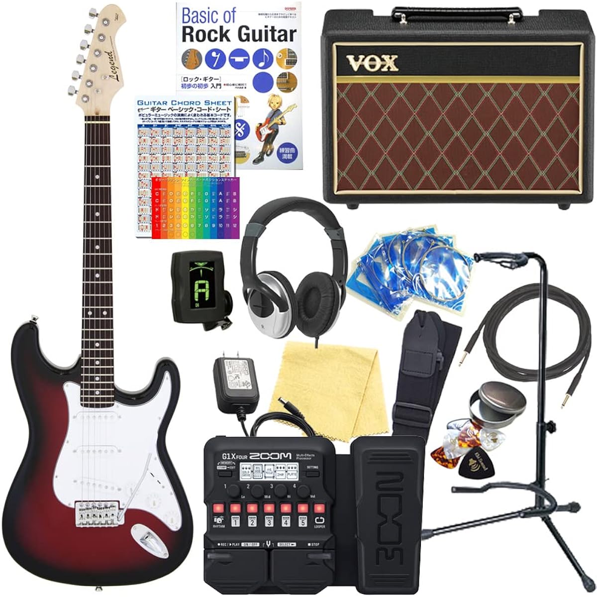 Electric guitar beginner set Stratocaster type 18-piece set with VOX amp Legend LST-Z RBS [ZOOM G1XFour multi-effector included]