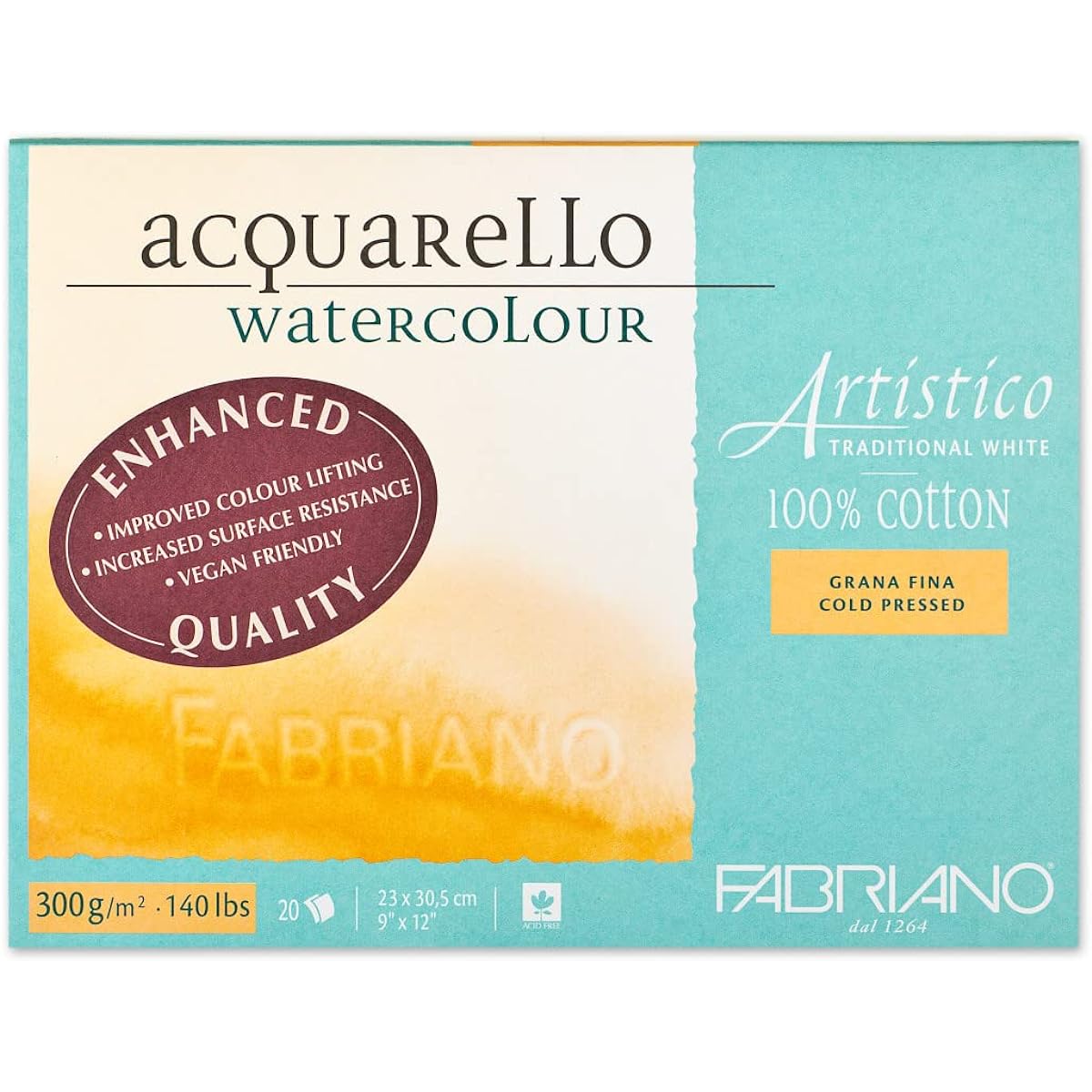 Fabriano Artistico Watercolor Block 9" x 12" Traditional White