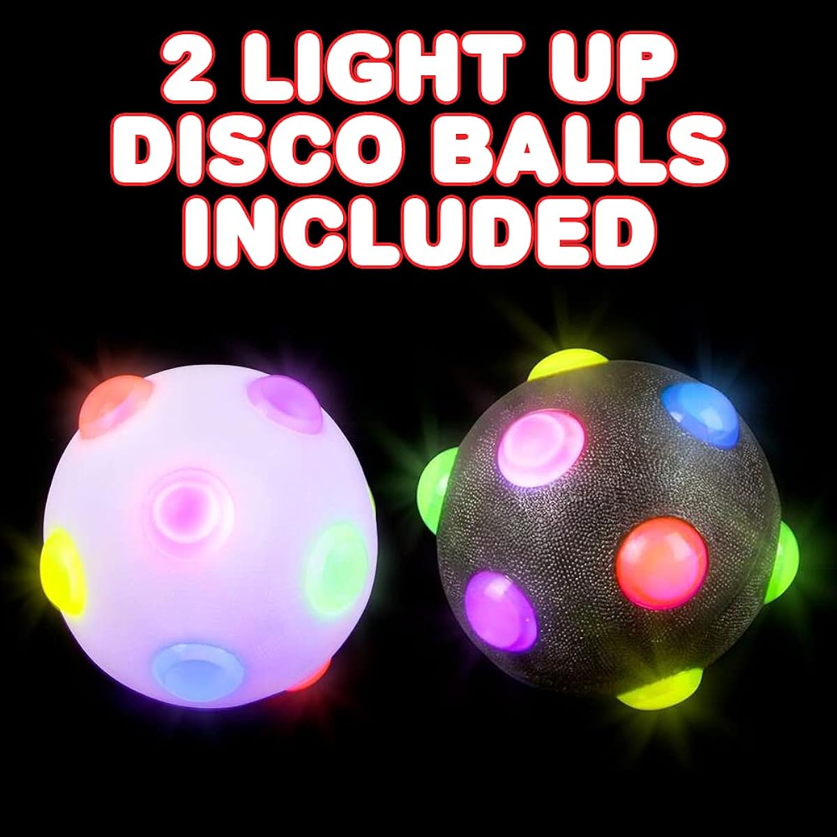 ArtCreativity Light Up Disco Ball, Set of 2, Rubber Balls for Kids with Flashing LEDs, Light Up on Impact LED Toys for Boys and Girls, Stress Balls for Kids, Fun Birthday Party Favors