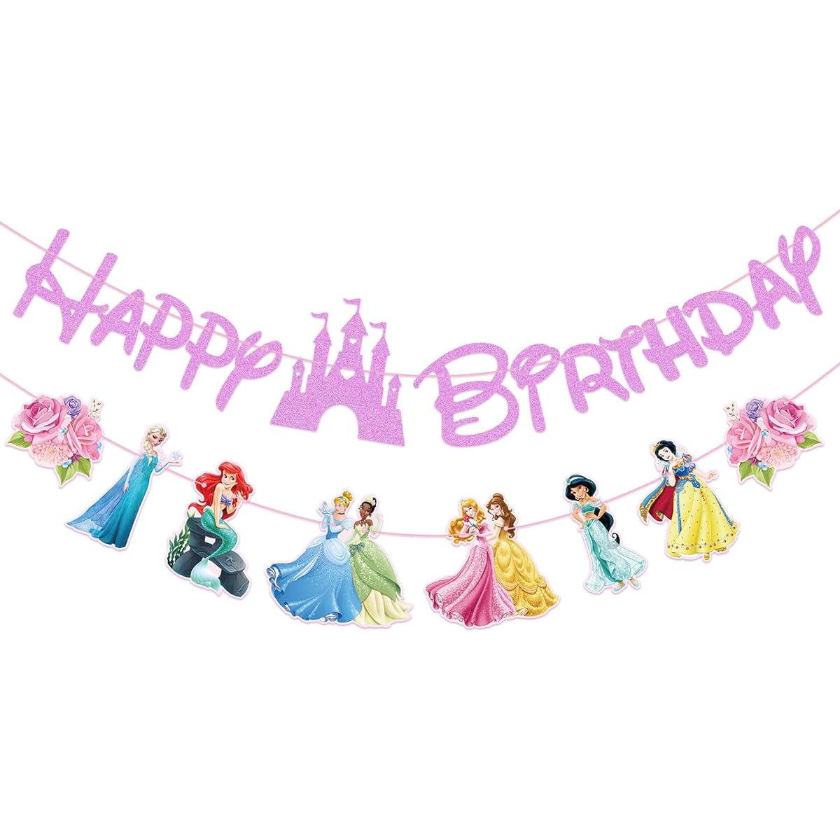 EnlSinr Pink Princess Birthday Banner for Girls, Princess Birthday Party Decorations for Girls Kids Birthday Party Baby Shower Decorations