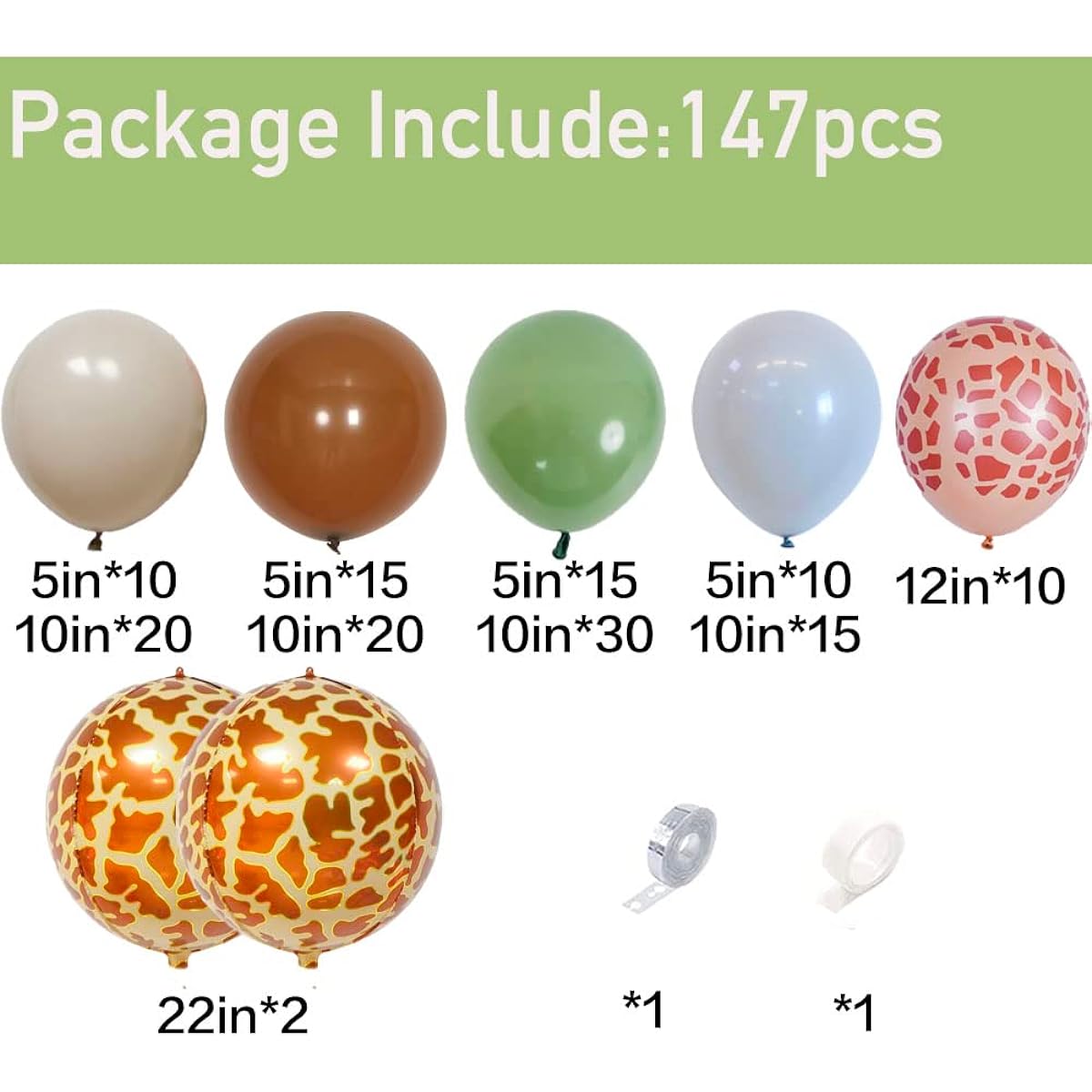 Safari Balloon Garland Arch Kit 147 Pieces Sage Green Coffee Brown Sand White Animal Print Balloons Jungle Safari Birthday Baby Shower Wild One Party Decorations