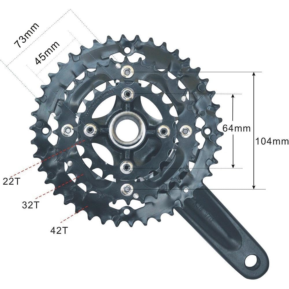 UPANBIKE Bicycle Crank 8 Speed (24 Speed) 9 Speed (27 Speed) 22X32X42T 104mm BCD Square Shaft Included BB68 170mm Crank Arm Black