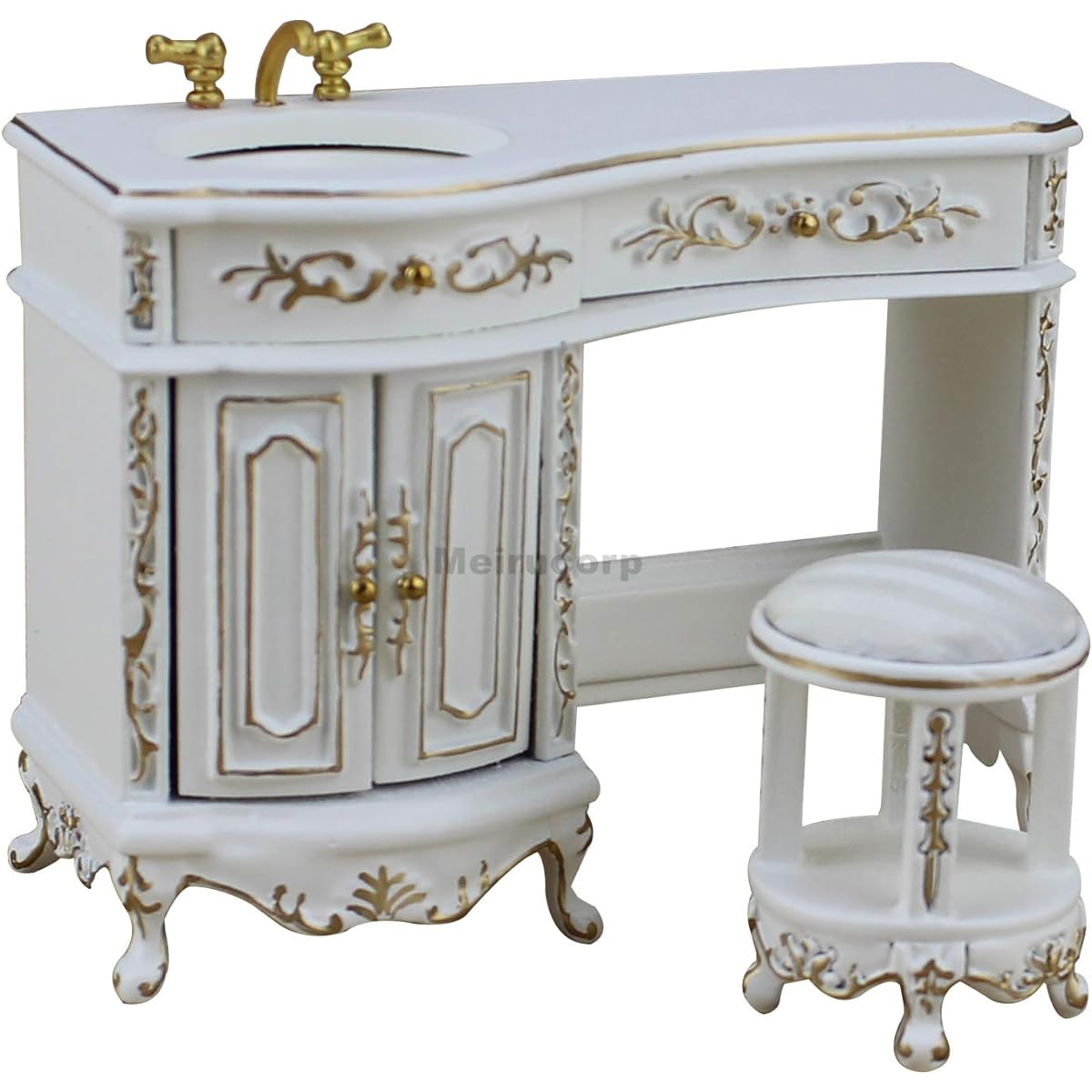 Dollhouse miniature furniture 1/12 scale white Exquisite Washstand and stool