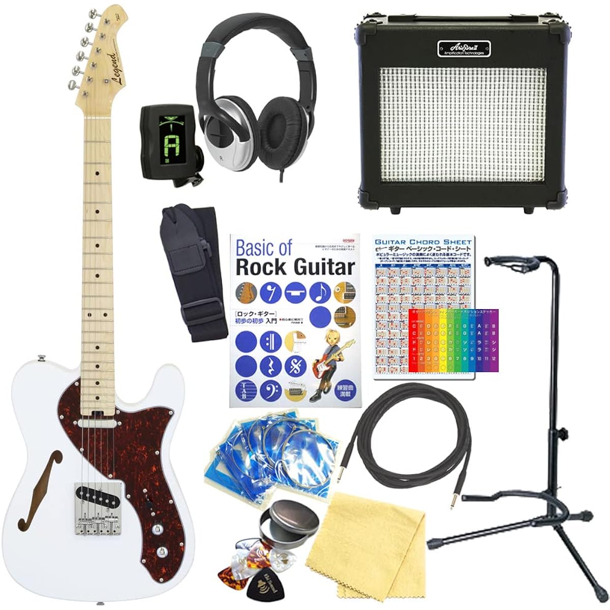 Electric Guitar Beginner Set Telecaster Thinline Type 15-Piece Set Legend LTE-69TL TT/WH