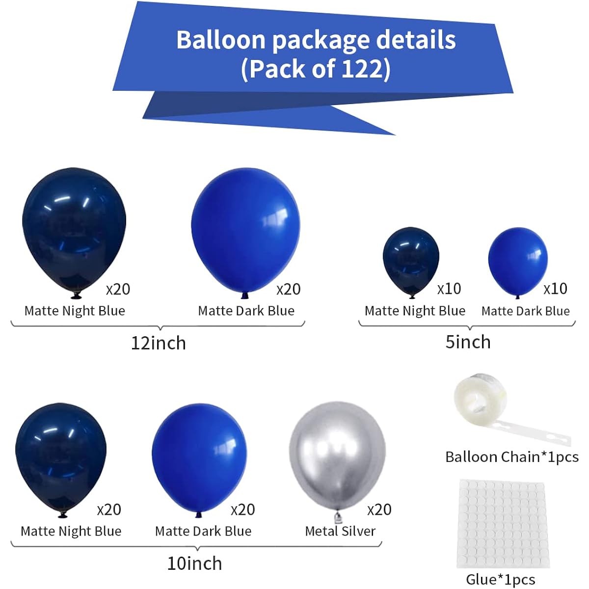 Navy Royal Blue Silver Balloon Garland Arch Kit - 122pcs Dark Blue Navy Blue Royal Blue Metallic Silver Balloons for Boys Men 30th 40th 50th 60th Birthday Retirement 2023 Graduation Party Decorations