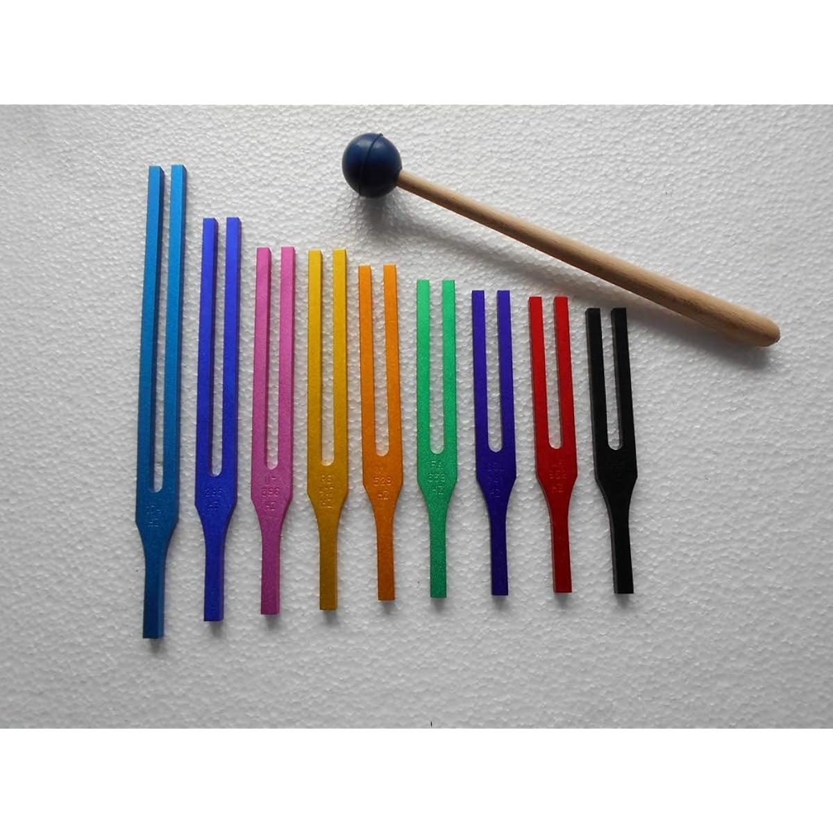 Om Industries 9 Sacred Solfeggio Color Tuning Fork with Rubber Mallet, Sound Therapy | DNA Repair.
