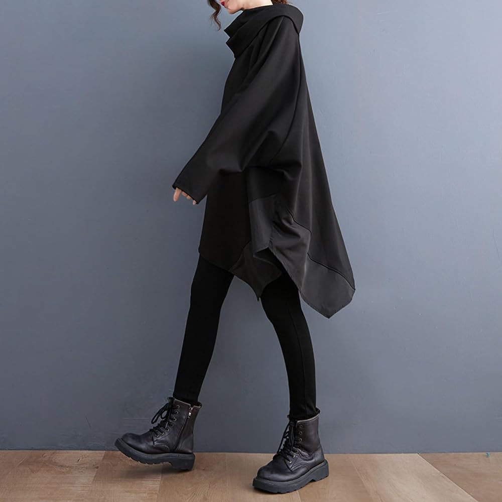 [COZENTA] Women's Oversized Long Sleeve Parka Pullover Drape Neck Asymmetric