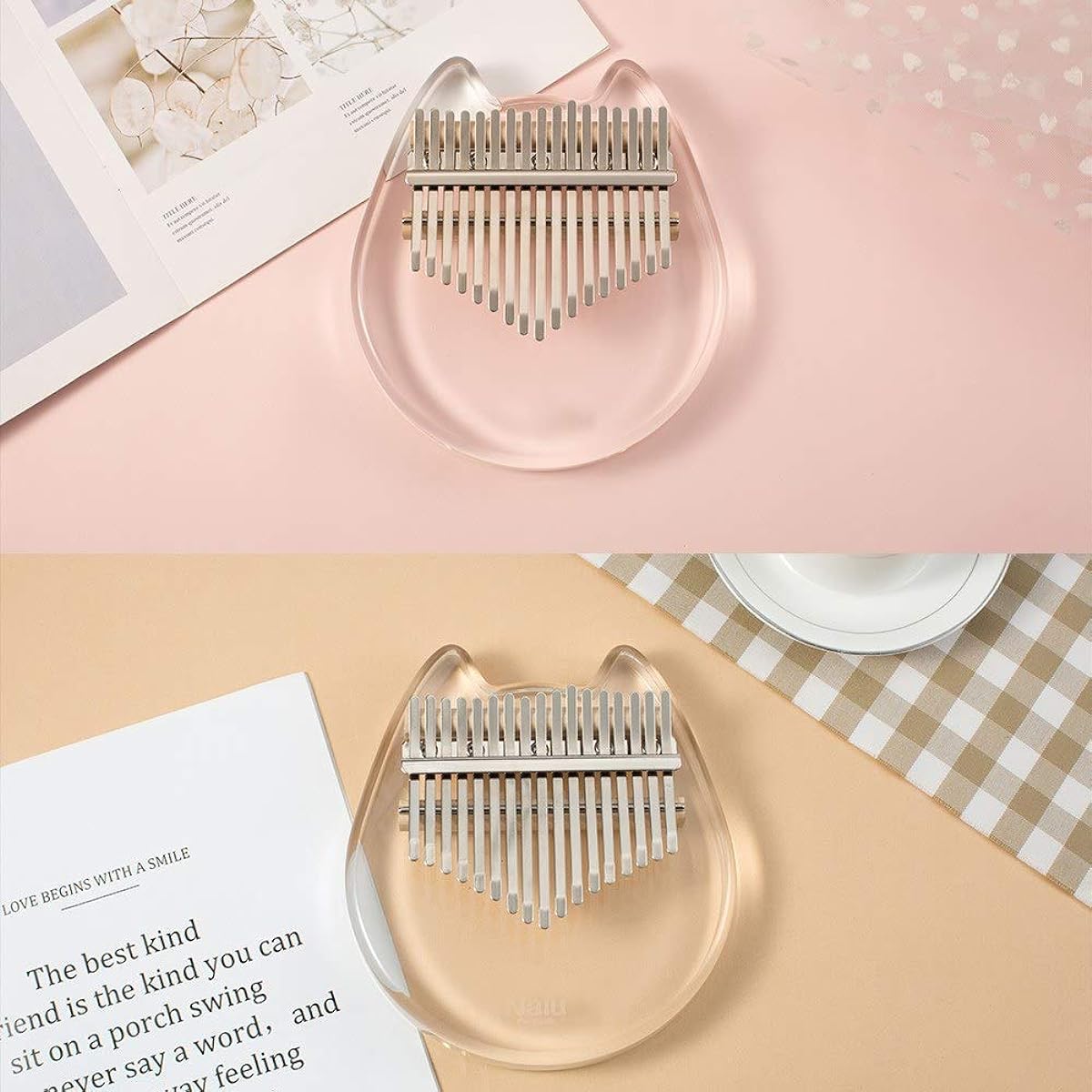 Thumb Piano 17 Keys Transparent Kalimba Thumb Piano African Musical Instrument (Size:One Size; Color:White1)