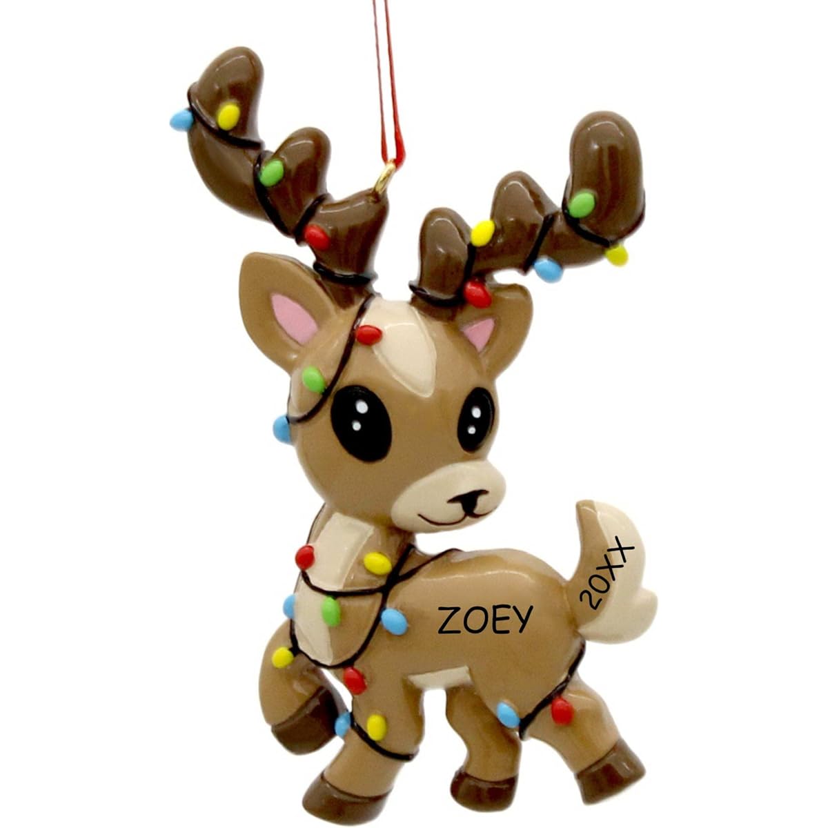 Personalized Winter Fun Christmas Ornament (Reindeer in Lights - Brown)