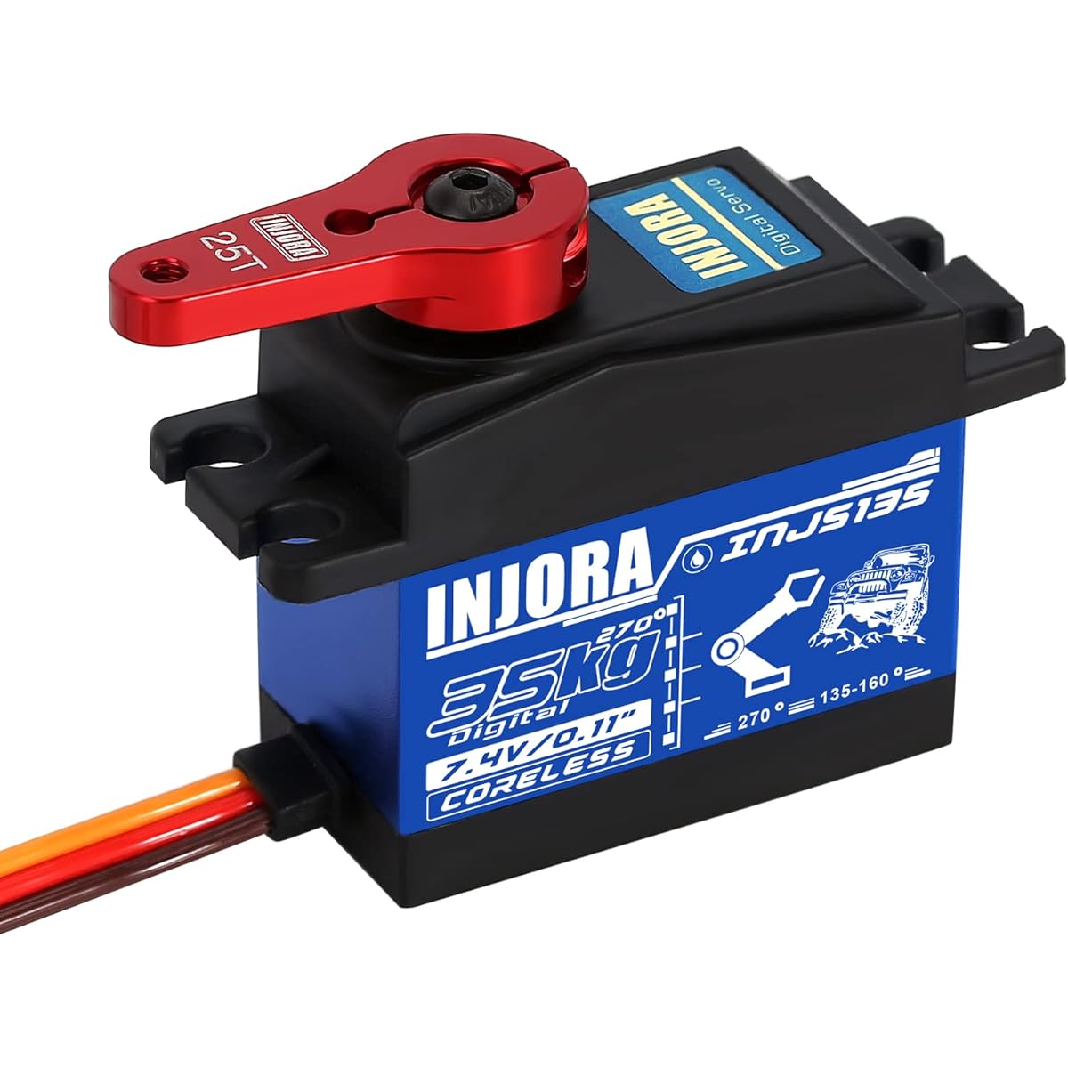 INJORA RC Servo 35KG Servo Digital High Torque Servo 25T Steering Servo Arm for RC Car Model Crawler Truck
