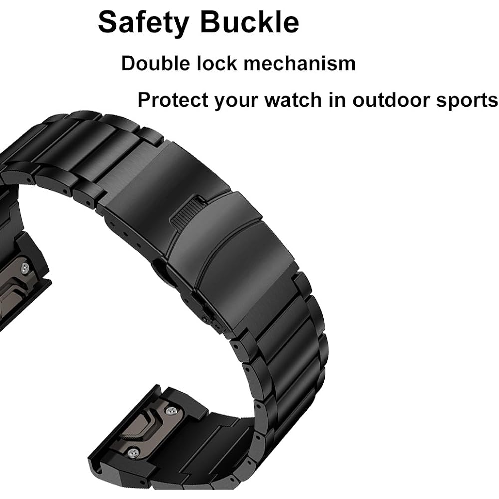 LDFAS Fenix 5X Plus Band, Sports Quick Release Easy Fit 26mm Stainless Steel Metal Band with Safety Buckle for Garmin Fenix 5X/5X Plus/3/3 Hour Smartwatch