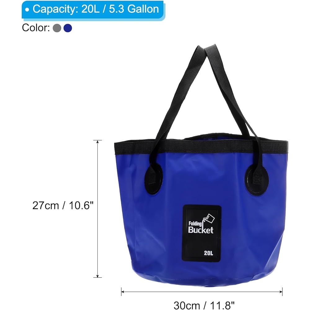 PATIKIL 5.3 Gallon 20L Collapsible Bucket 2 Pieces Travel Portable Water Storage Container Foldable Foot Washer for Travel Camping Fishing Gray Dark Blue