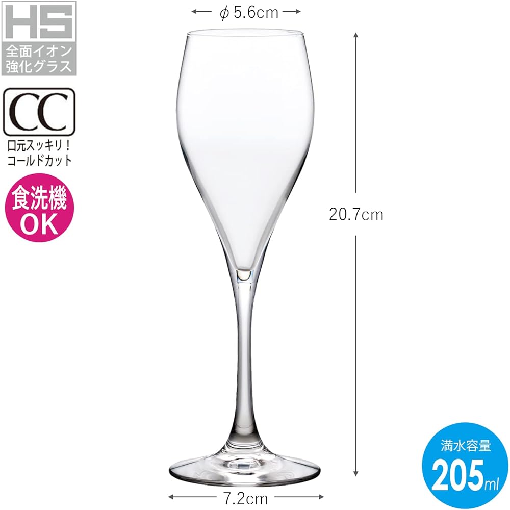 Toyo Sasaki Glass Champagne Glass Champagne Glass Collection Stem Bar Item 205ml 6 Pieces Unbreakable Wine Glass with Foaming Function Wine Glass Flute Glass Made in Japan Dishwasher Safe Cup 30M70CS-L001