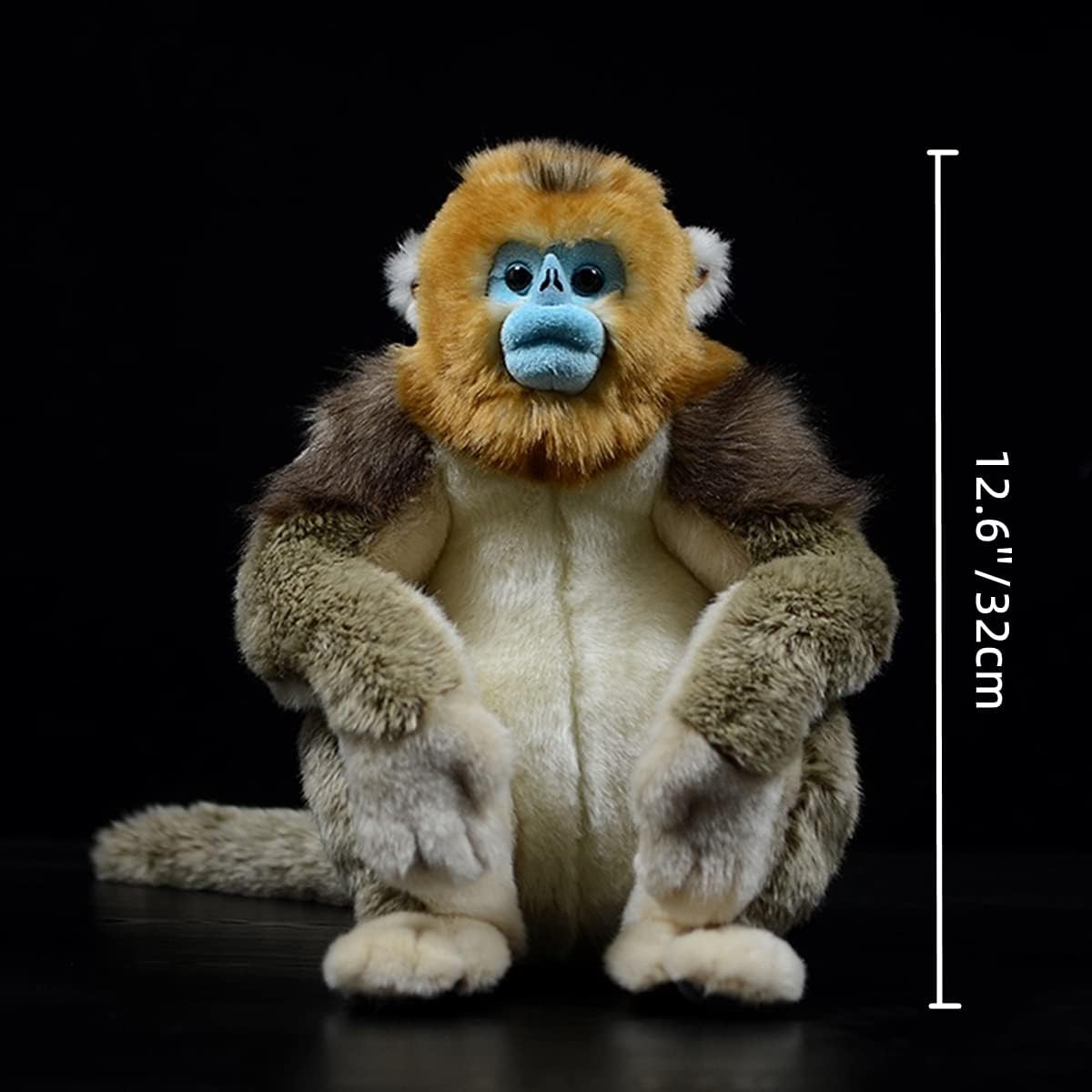 12.6 Inch Realistic Large Sitting Golden Monkey Plush Animal Toy Simulation Lifelike Monkey with Nose Stuffed Animal Pillow Doll (A, M)