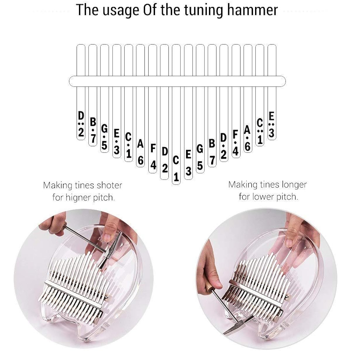 Thumb Piano 17 Keys Transparent Kalimba Thumb Piano African Musical Instrument (Size:One Size; Color:White1)