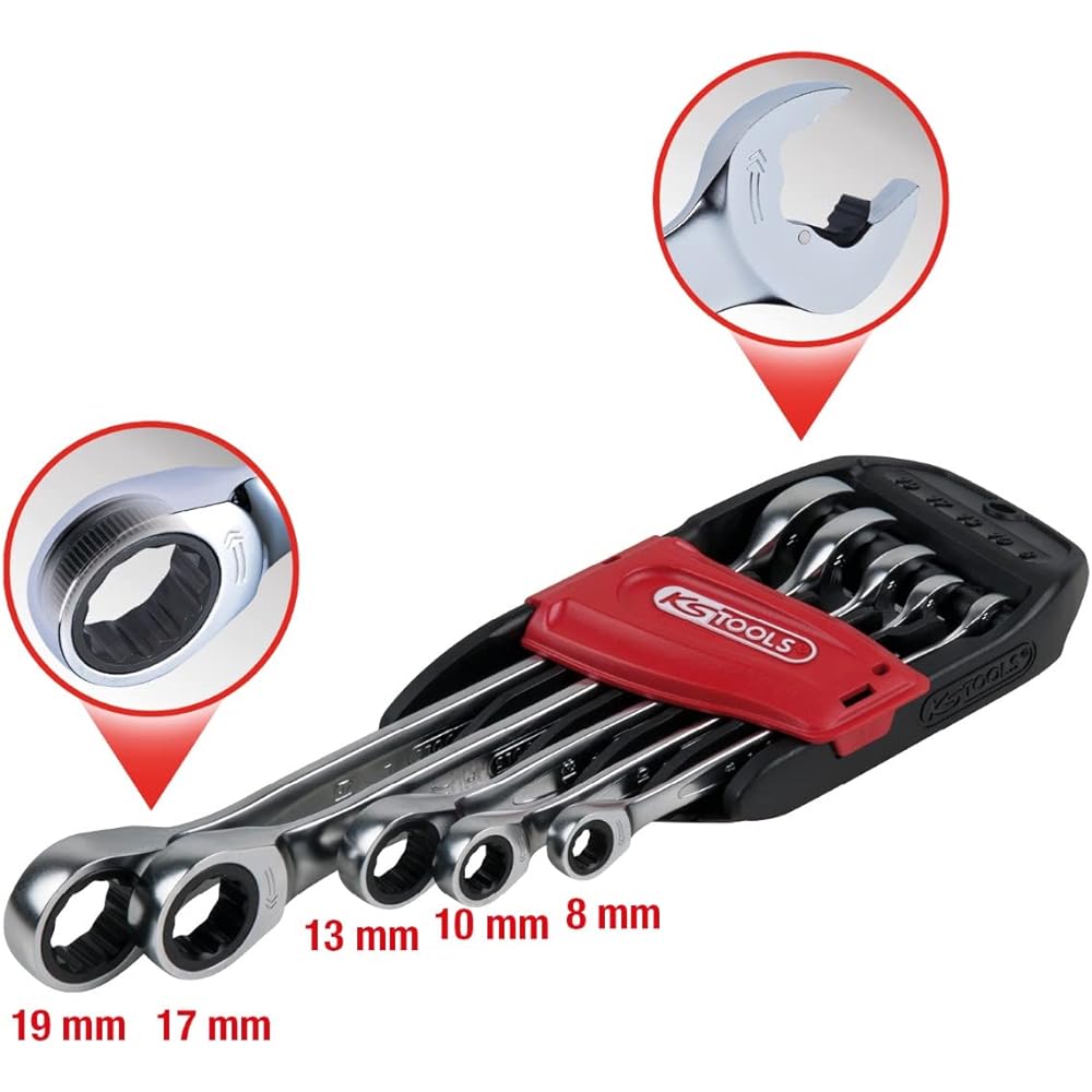 KS TOOLS DUO GEARplus combination spanner set with ratchet mechanism in ring and open jaw 5 pcs 503.5205