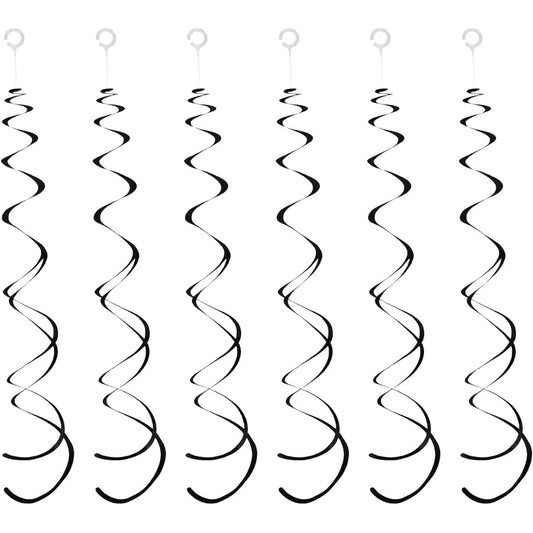 12pcs Hanging Swirl Decorations Plastic Streamers Party Swirl Spiral Decorations Ceiling Wedding Baby Shower Birthday Party Supplies (Black)