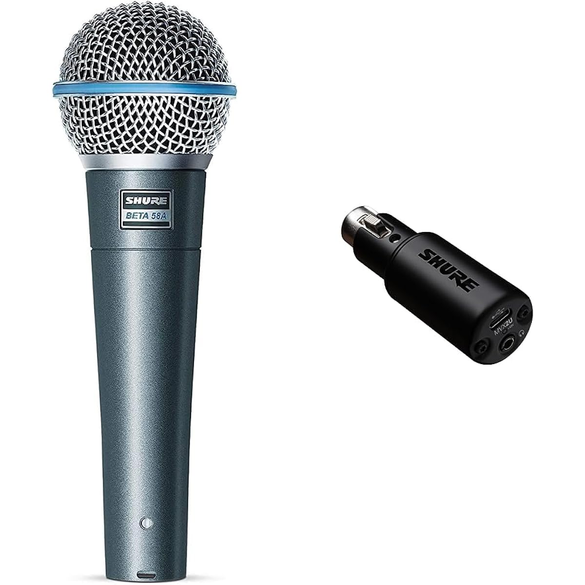 SHURE Dynamic Vocal Microphone: Supercardioid/Vocal/Live BETA 58A-J [Domestic Genuine Product/2 Year Manufacturer Warranty] & SHURE MVX2U Digital Audio Interface XLR-USB Conversion Adapter with Headphone Output