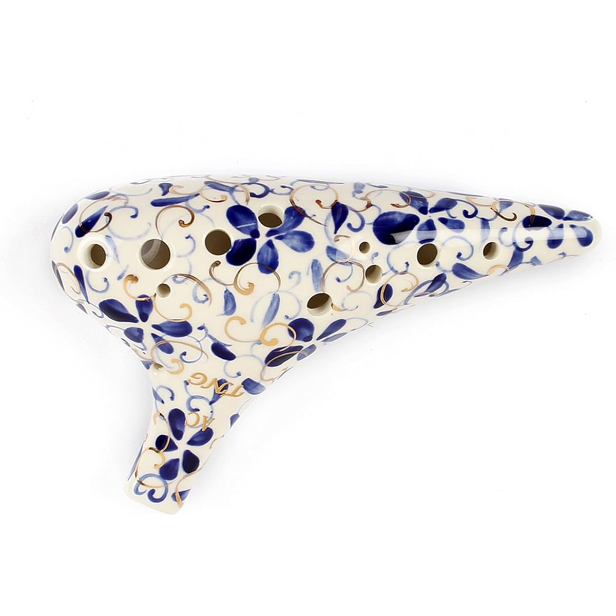 TNG Ocarina Musical Instrument [Alto/C Key/AC / 12 Holes / White & Blue] High-grade Single Ocarina Tube Play Glazed Finish Blue and White Porcelain