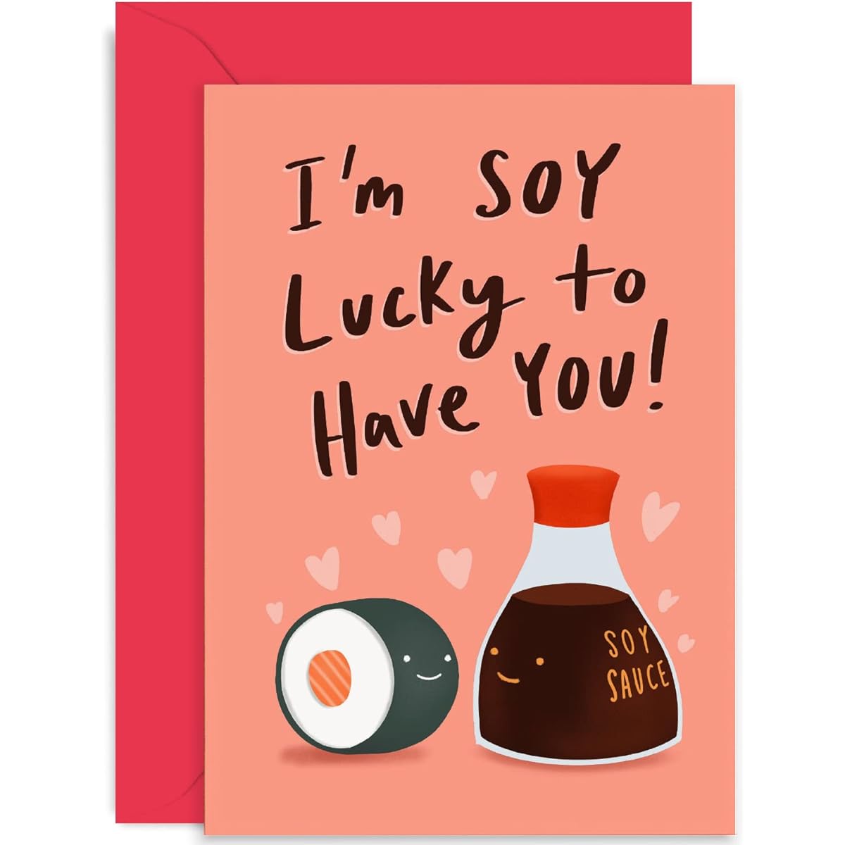 Old English Co. Soy Lucky To Have You Romantic Card for Boyfriend, Girlfriend, Husband, Wife - Sushi Fun Valentine's Day - Cute Thank You Friendship Cards for BFFs | Blank Inside with Envelope