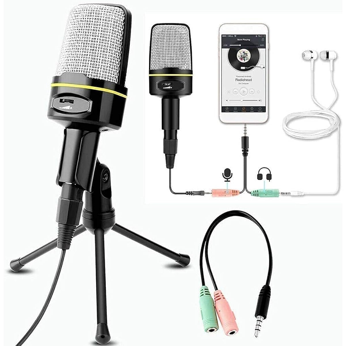 RMENST Microphone, Condenser Computer Microphone for PC Podcast Singing, Plug & Play Gaming Microphone
