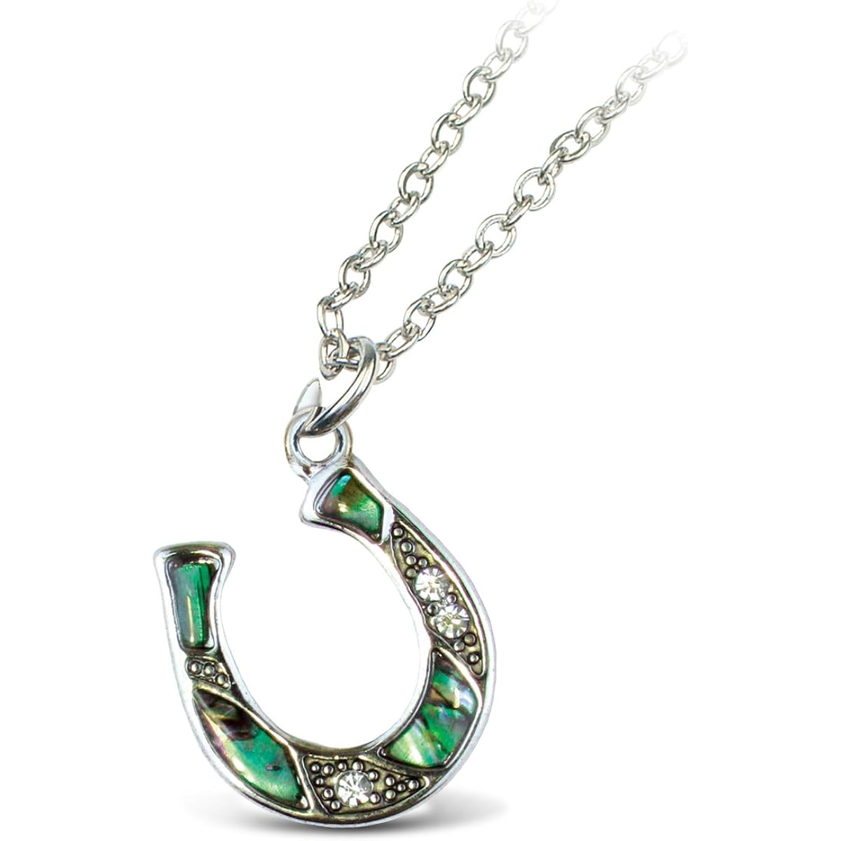 Puzzled Link Necklace - Style Chain 18" - Horse Shoe New Zealand Paua Shell Fashionable Necklace/Pendant Jewelry Collection - Symbolic - Unique Gift, Souvenir - Item #6750