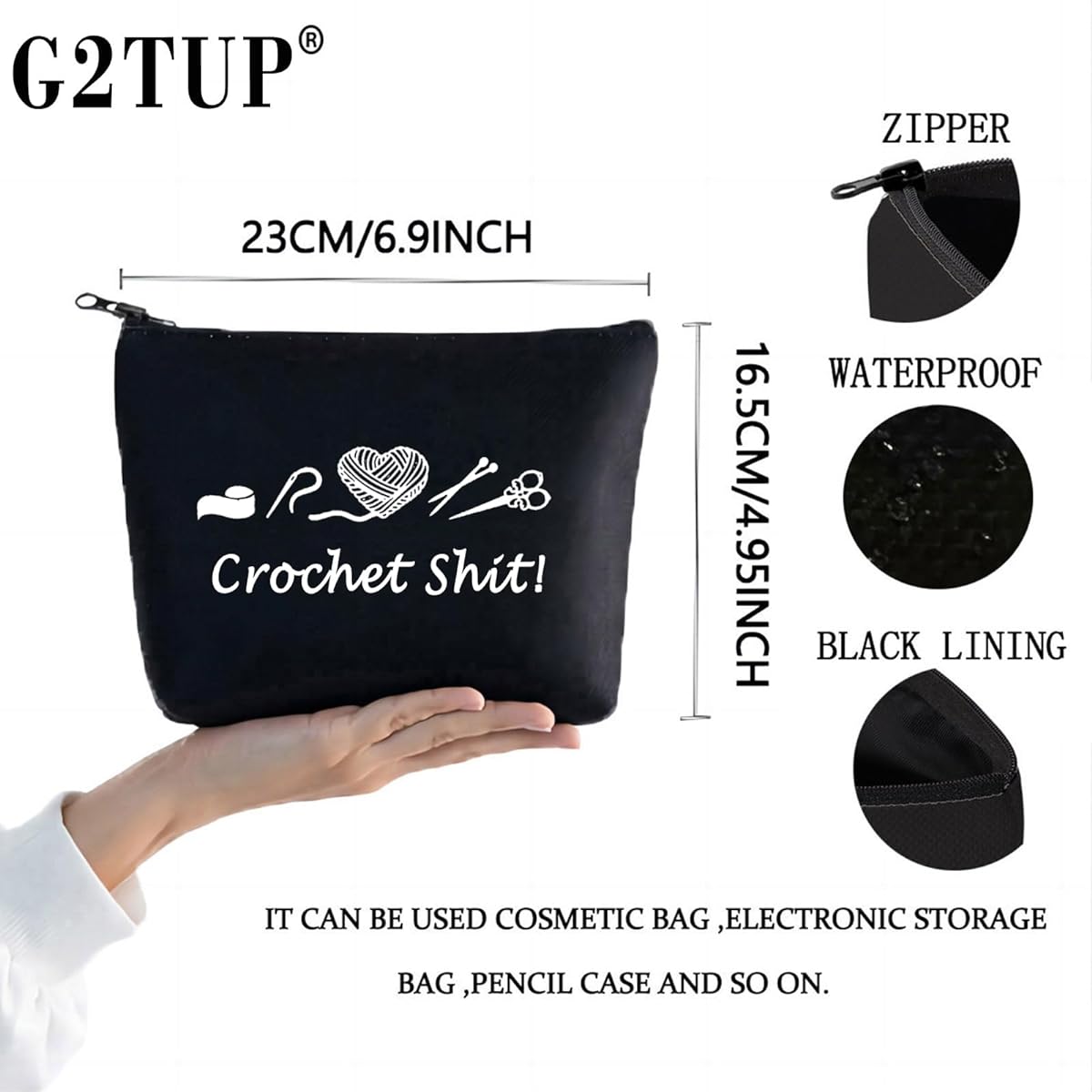 G2TUP Yarn Storage Bag Knit Zipper Pouch Crochet for Beginners Knit Lovers Crochet, Knit Black Zipper Pouch