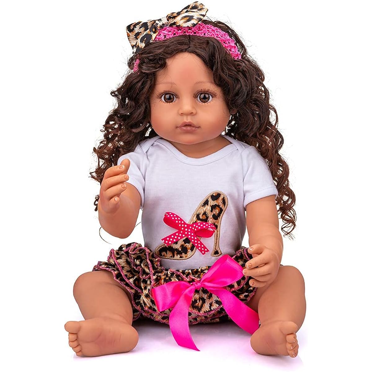 ROSHUAN Lifelike Reborn Doll 22 Inch Black African American Baby Girl Full Body Silicone Vinyl Baby Doll Curly Hair Gift for Girls