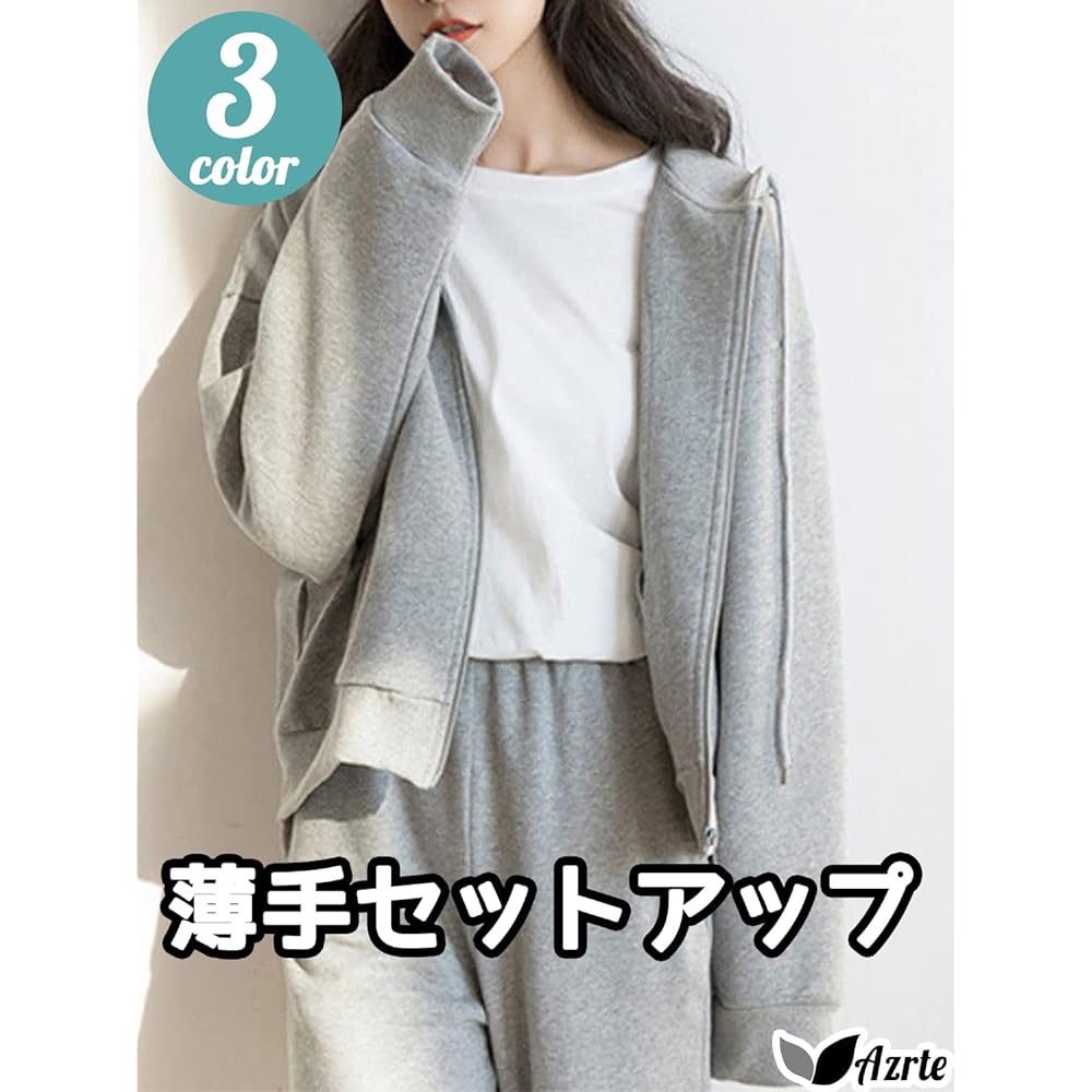[Azulte] Setup 3 colors L-2XL Women's Thin Zip-up Top and Bottom Set