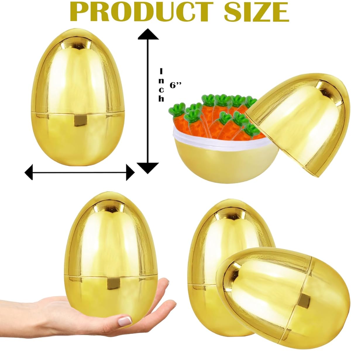 Chochkees Jumbo Golden Easter Eggs Metallic Gold Goodie Basket Prizes 6" (Pack of 48)