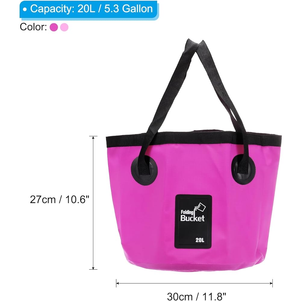 PATIKIL 5.3 Gallon 20L Collapsible Bucket 2 Pieces Travel Portable Water Storage Container Folding Basin for Travel Camping Fishing Purple Light Pink
