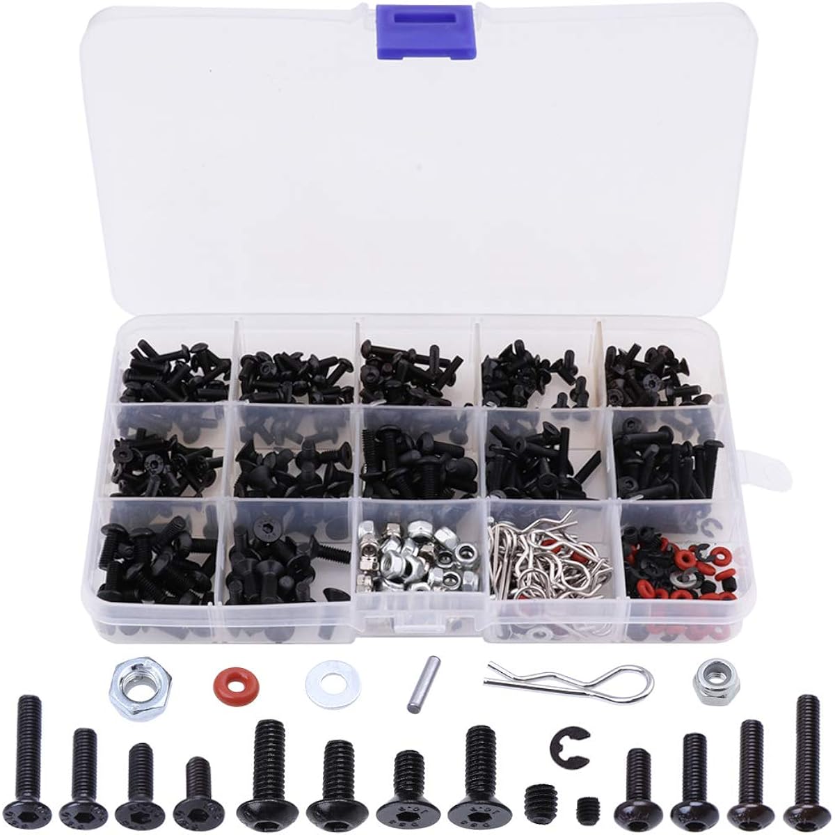 HobbyPark Universal RC Screw Kit Screw Assortment Set 500pcs Hardware Fasteners for Traxxas Axial Redcat HPI Arrma Losi 1/8 1/10 1/12 1/16 Scale RC Car Truck Crawler
