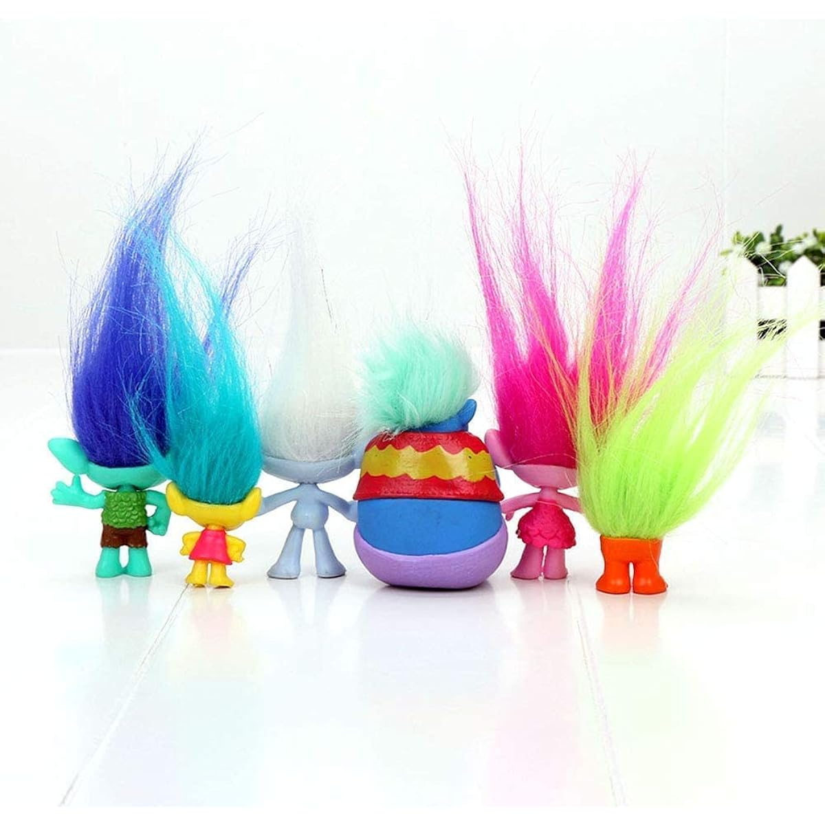 Vndaxau Poppy Troll Doll with Hair, Set of 6 Trolls Toys Party Supplies Kids Action Figures with Branches and Poppy, Guy Diamond, Biggie, Smidge, Fuzzbert