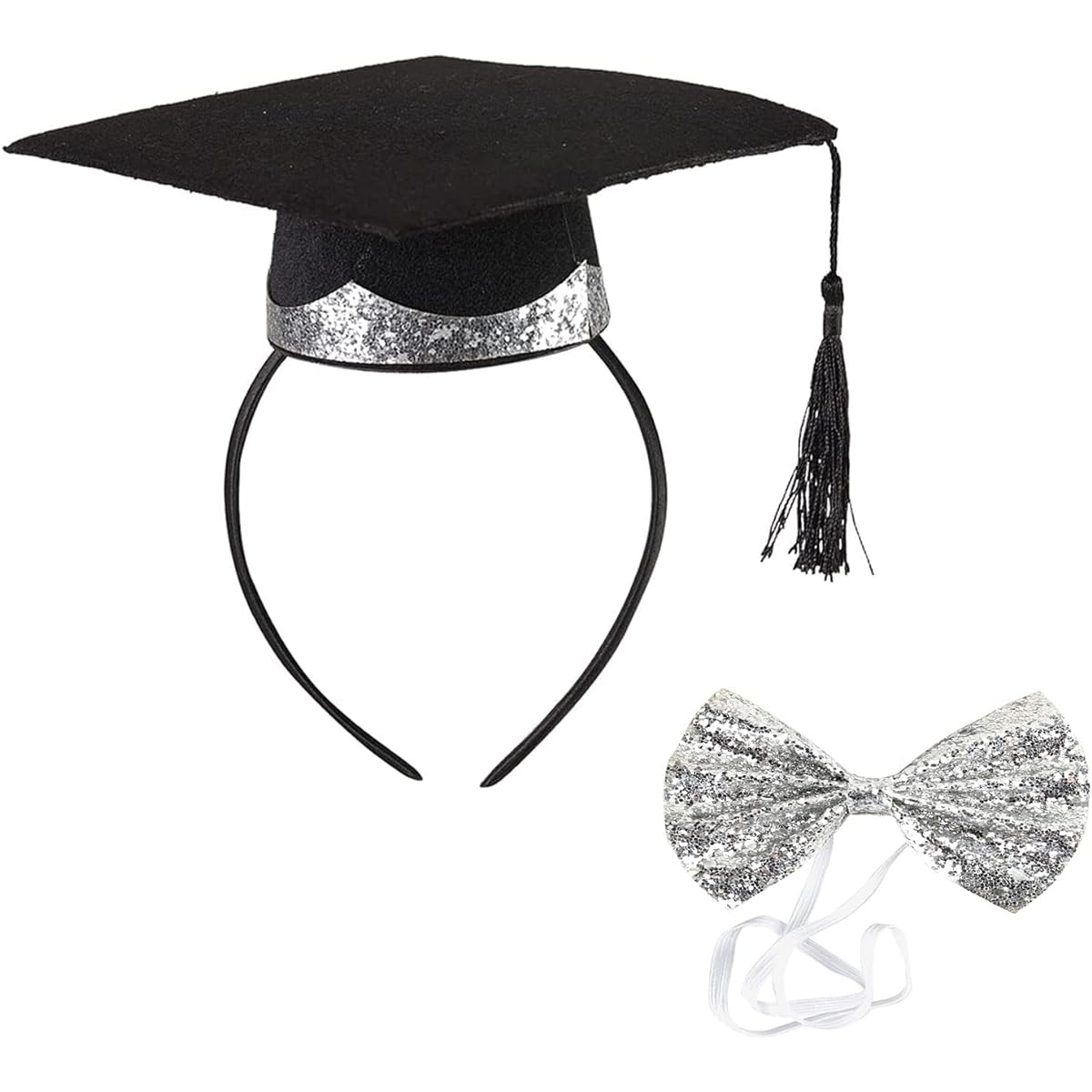 Soochat Graduation Cap Headband with Sparkly Bow Tie Graduation Party Supplies Kit Graduation Decorations 2 Pieces
